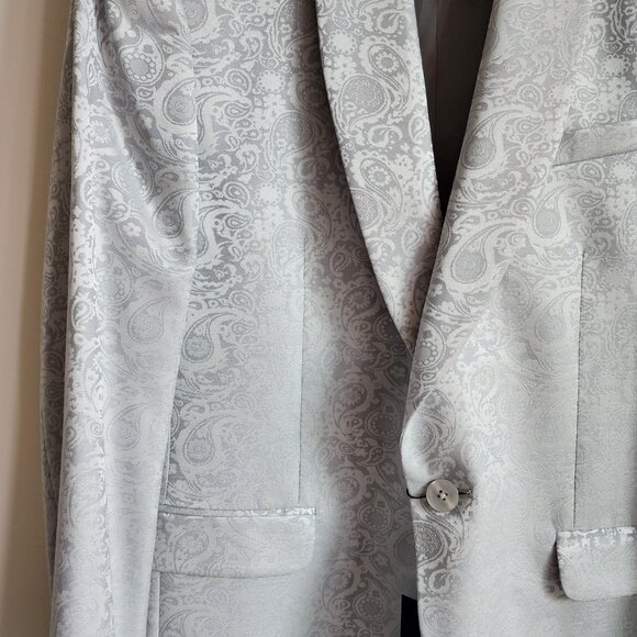 39S Dinner Jacket Silver Gray Shawl Lapel Skinny Fit New Jos A Bank Paisley Mens - Picture 8 of 17
